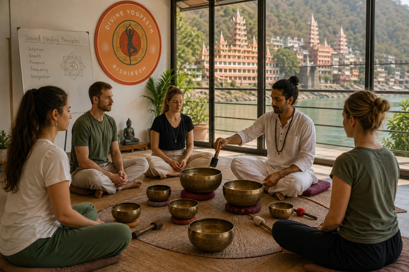 Sound healing training with singing bowls in Rishikesh
