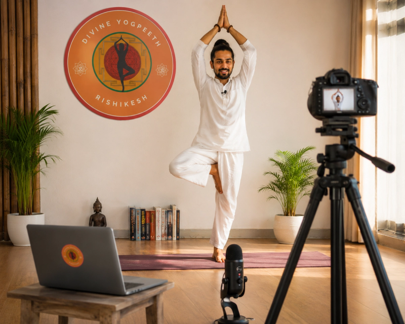 Online yoga teaching setup after certification in Rishikesh