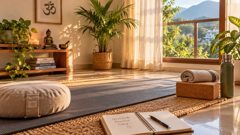 Home yoga practice inspired by yoga retreat integration tips post retreat in Rishikesh