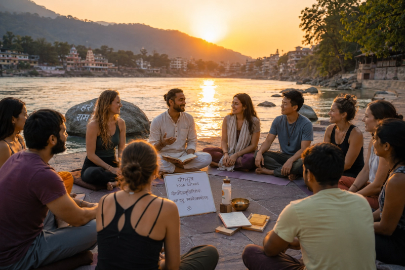 Students mastering yoga vocabulary for teachers in Tapovan Rishikesh.