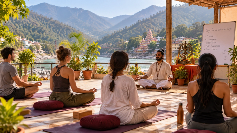 Yoga retreat integration tips post retreat at a guided yoga session in Tapovan, Rishikesh