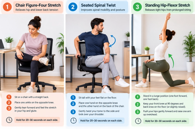 Yoga for desk workers office poses for hips and lower back