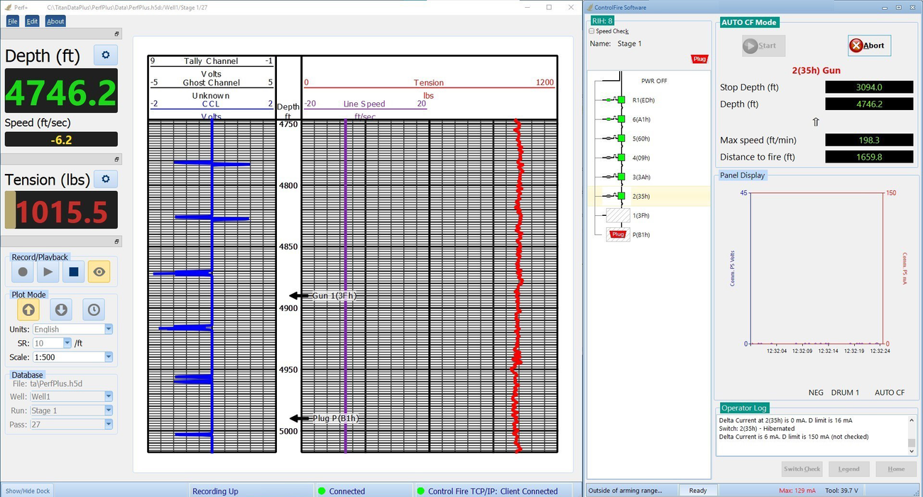 Software screenshot with various panels showingnumbers and graphs