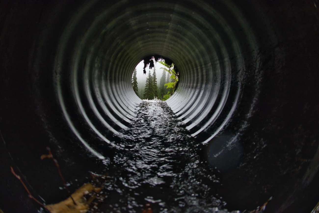 Inside a sewage pipe