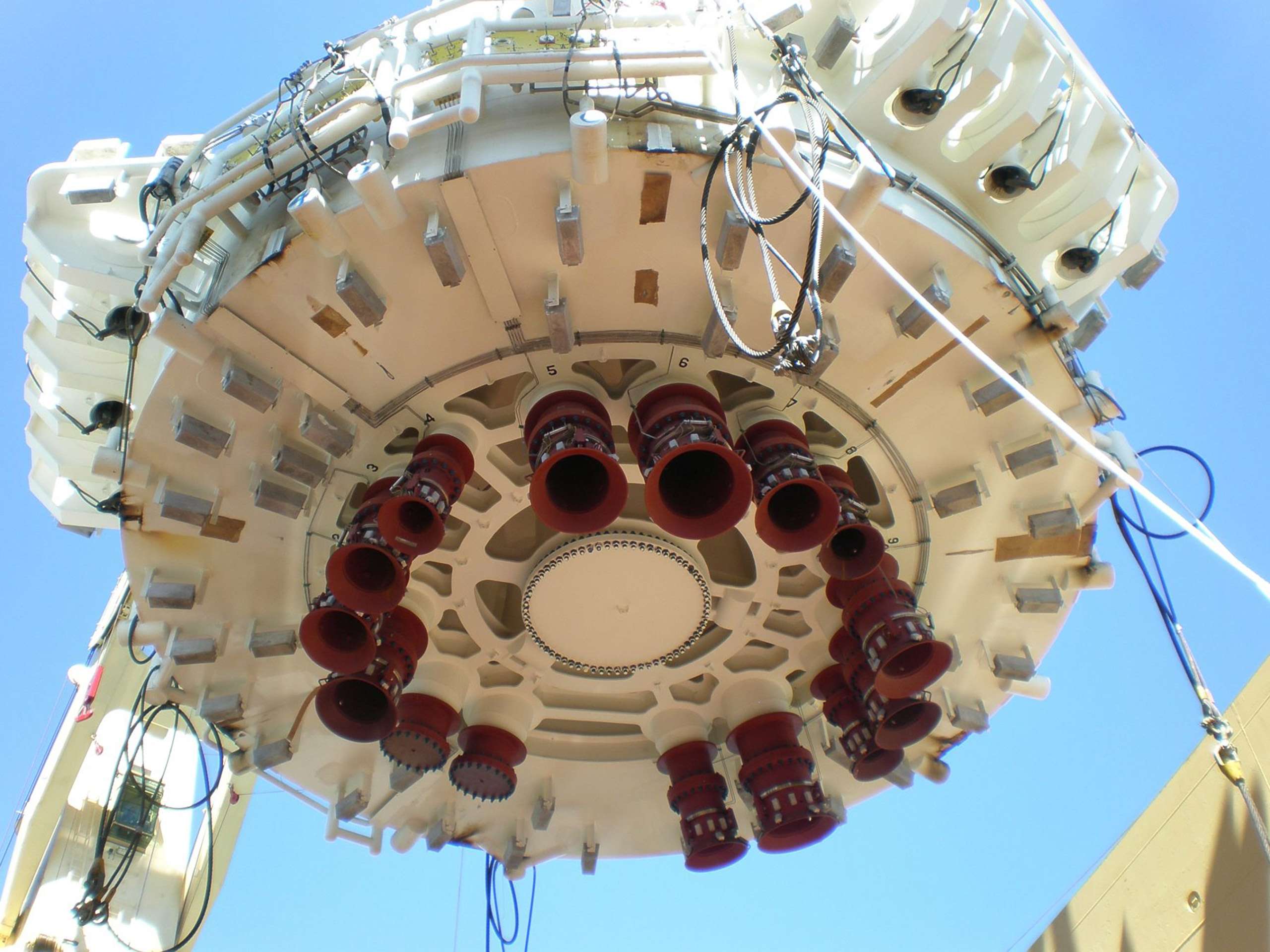 look up at a piece of subsea equipment