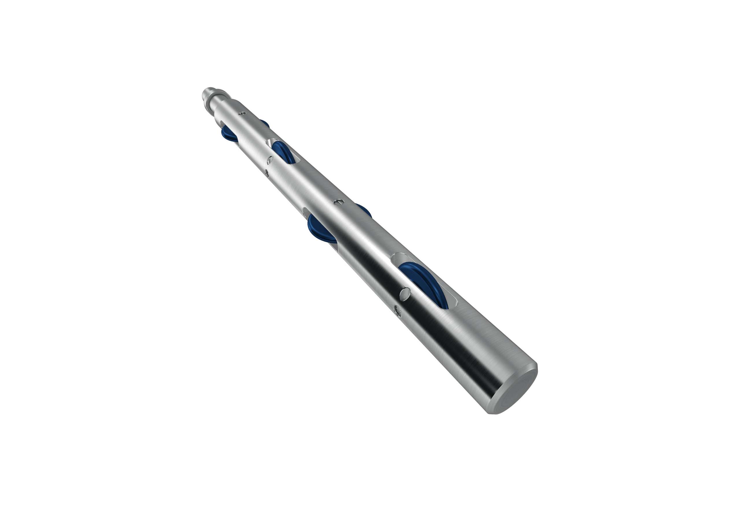 Metal tube with blue integrated rollers