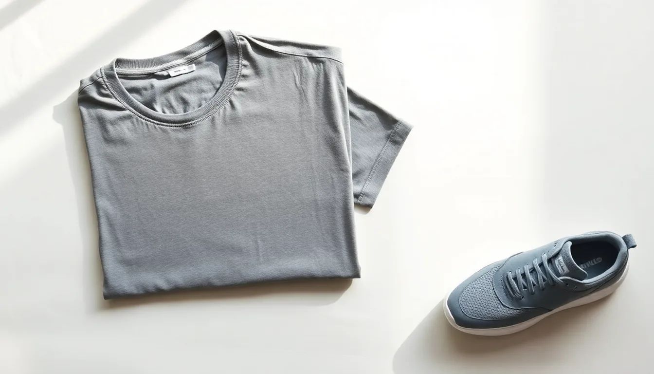 Folded performance fabric and a pair of smooth-soled shoes laid flat on a light surface