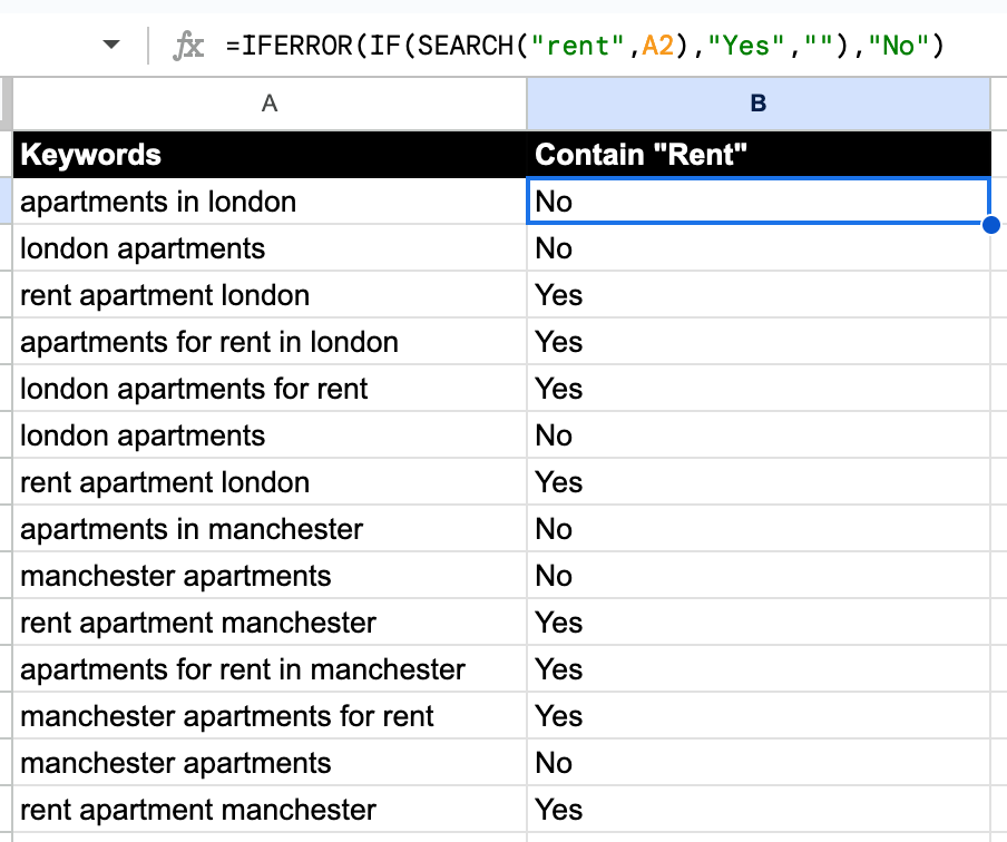 Use SEARCH in Google Sheets