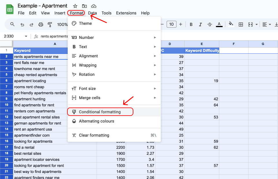 Select Conditional formatting