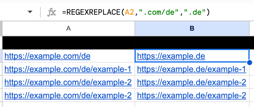 Use REGEXREPLACE in Google Sheets