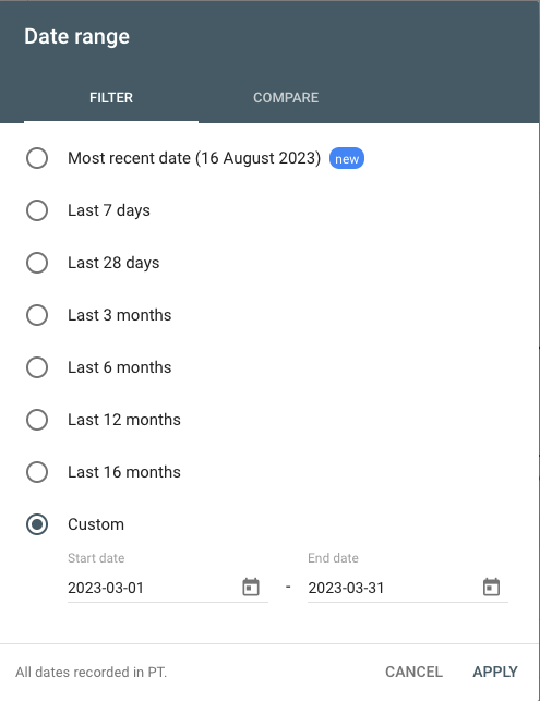 Filter by date range 