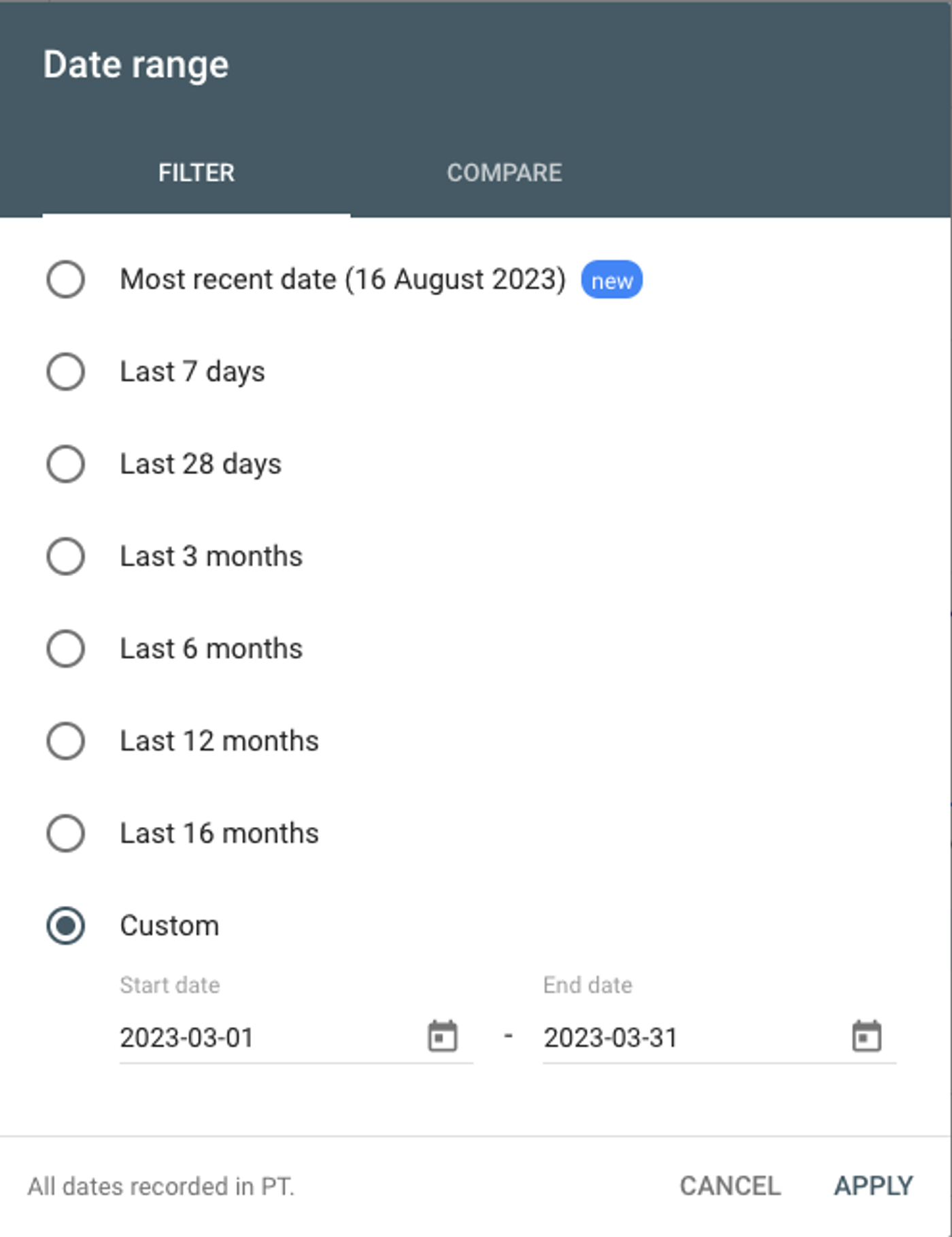 Filter by date range 