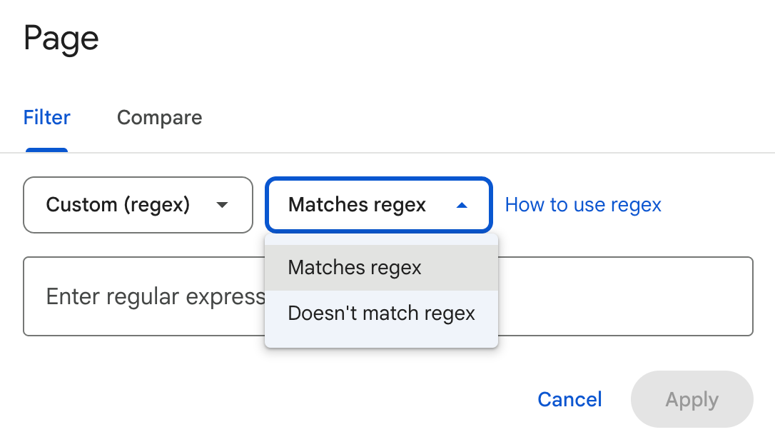 Regex filter in Search Console
