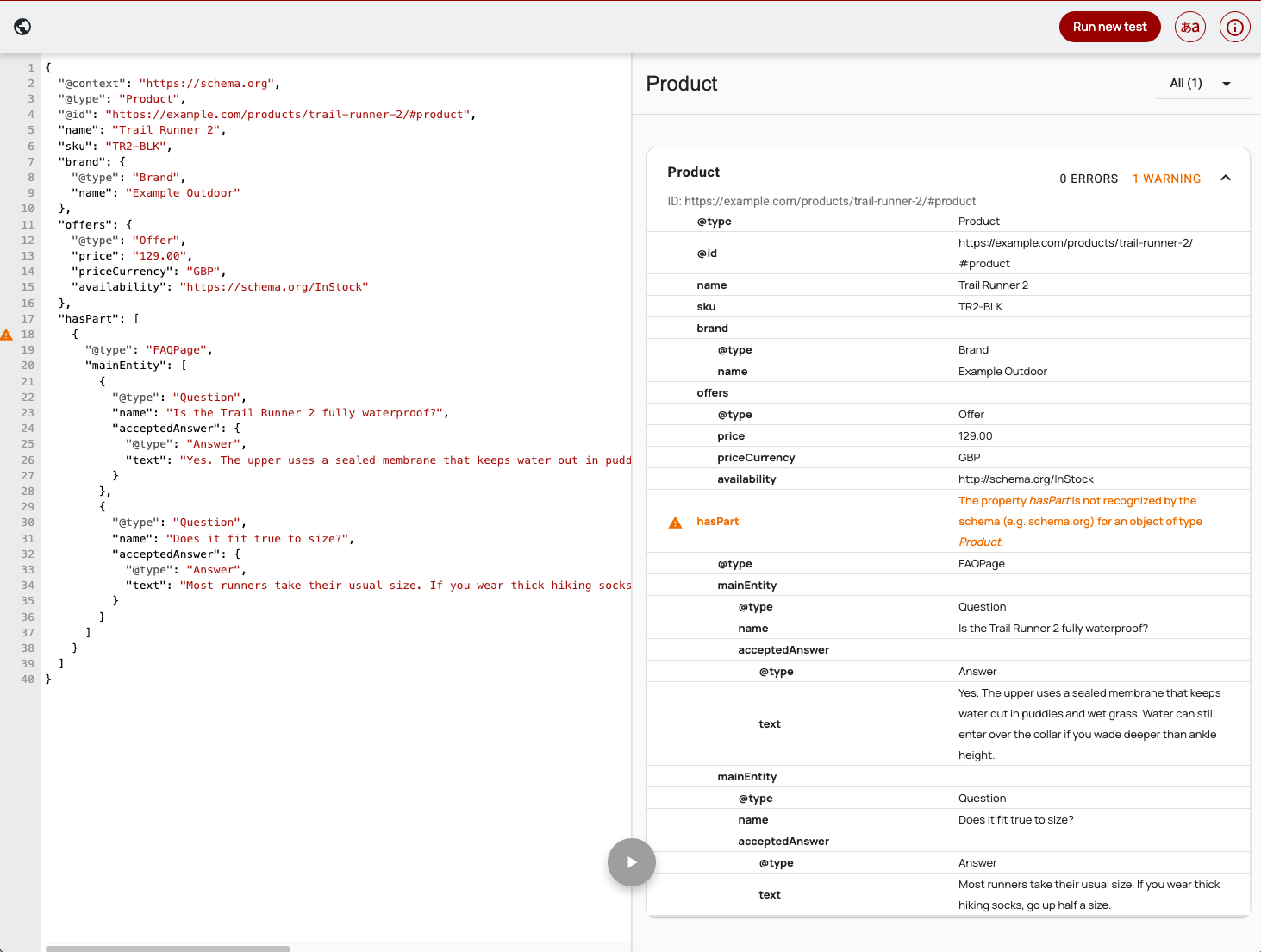 Product schema validation warning when using hasPart