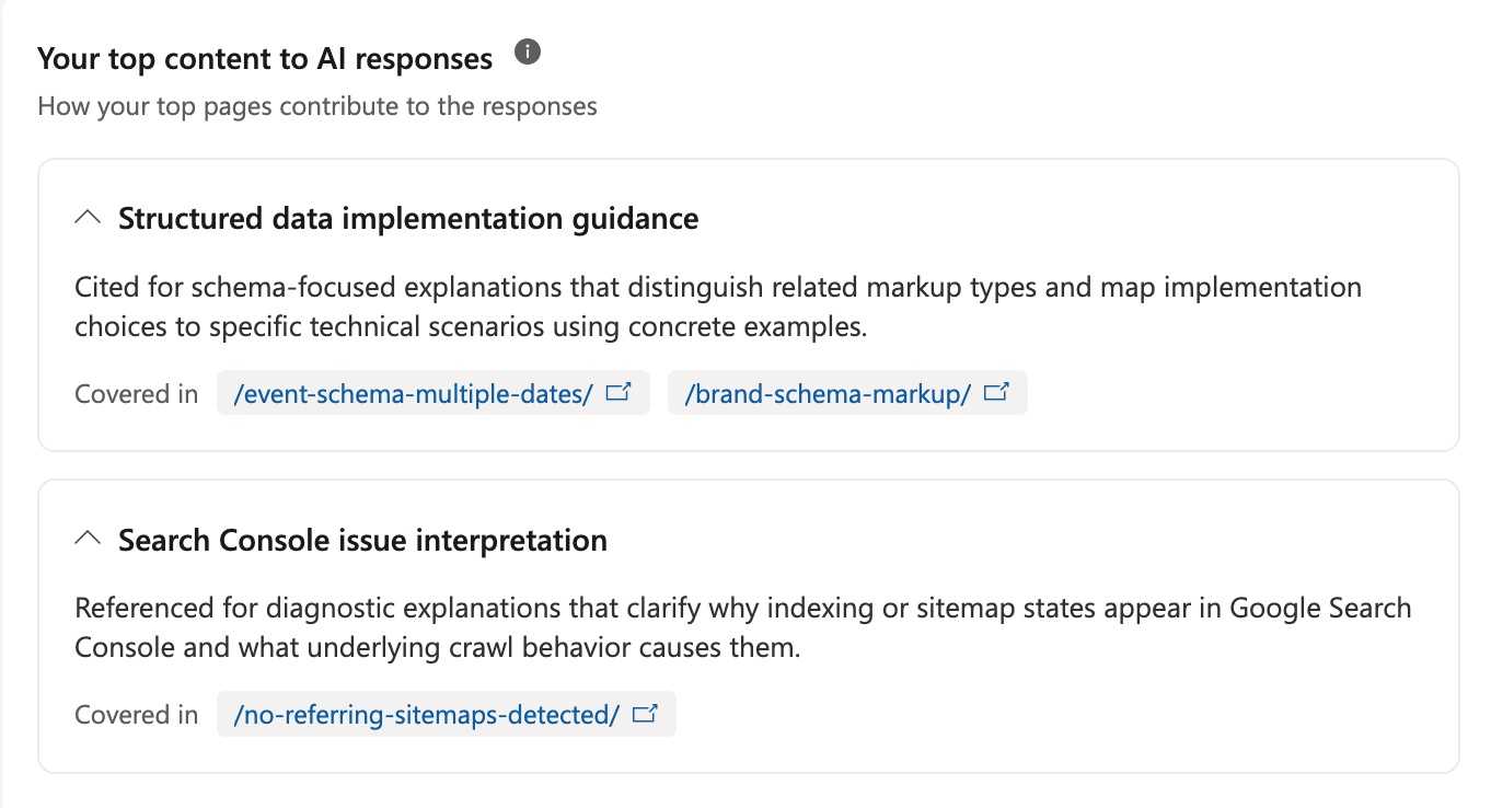 Your top content to AI responses panel in Microsoft Clarity