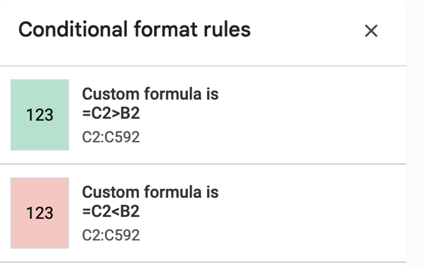 Conditional formatting changes