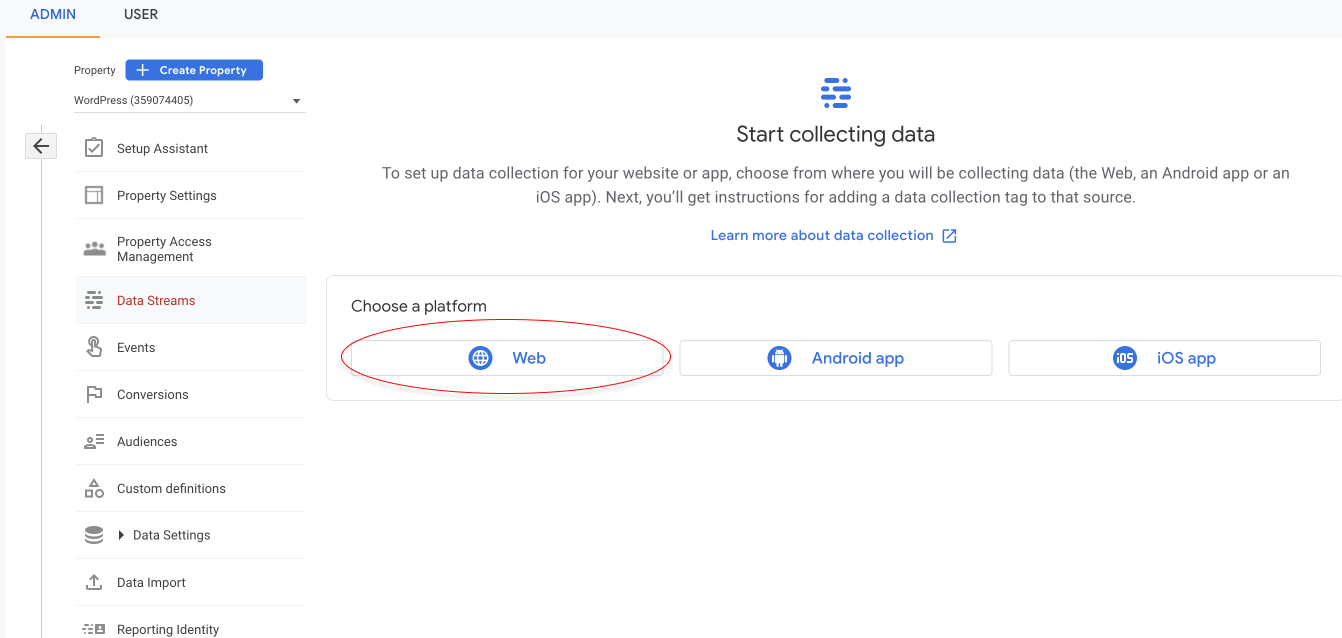 Set up data stream for Web