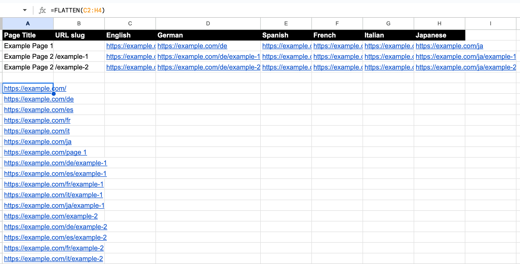 Use Flatten in Google Sheets - URL