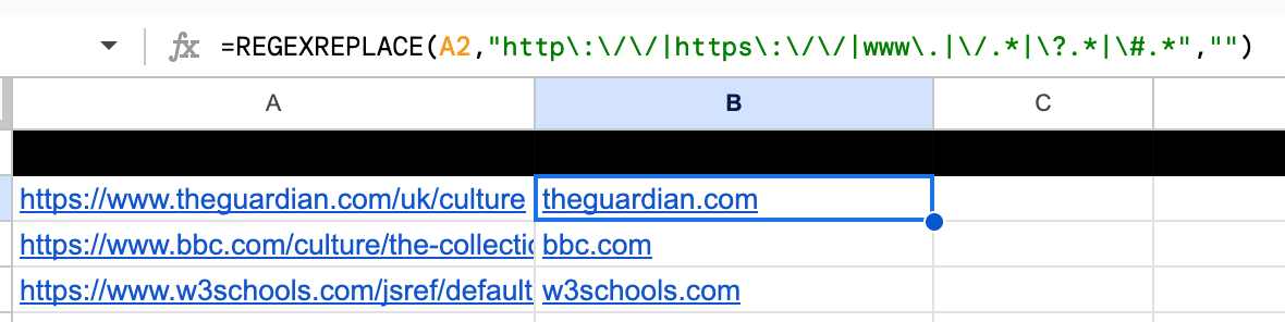 Use REGEXREPLACE to extract root domain