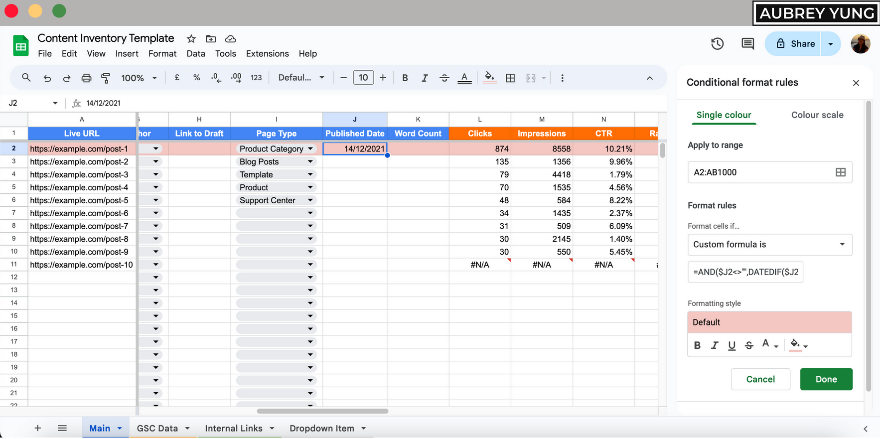 Conditional formatting in Google Sheets