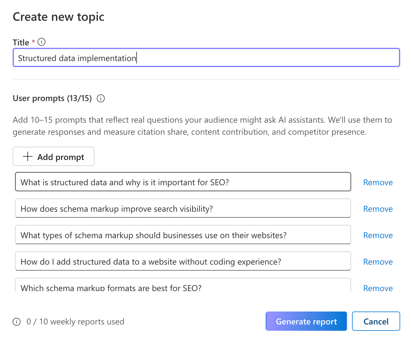 Create new topic in Microsoft Clarity