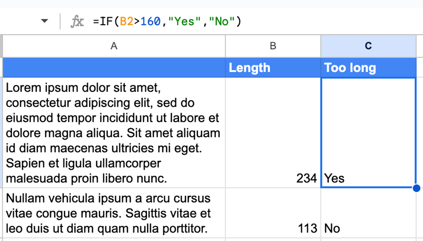 Use IF in Google Sheets