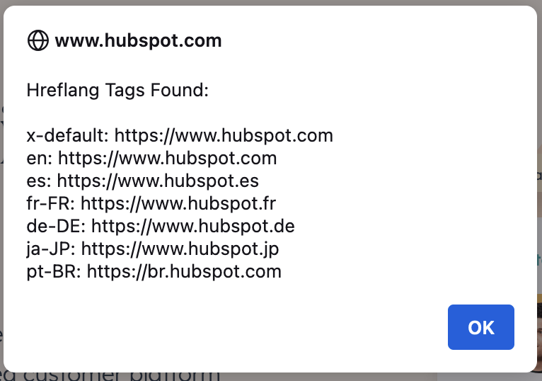 Hreflang in a pop-up window