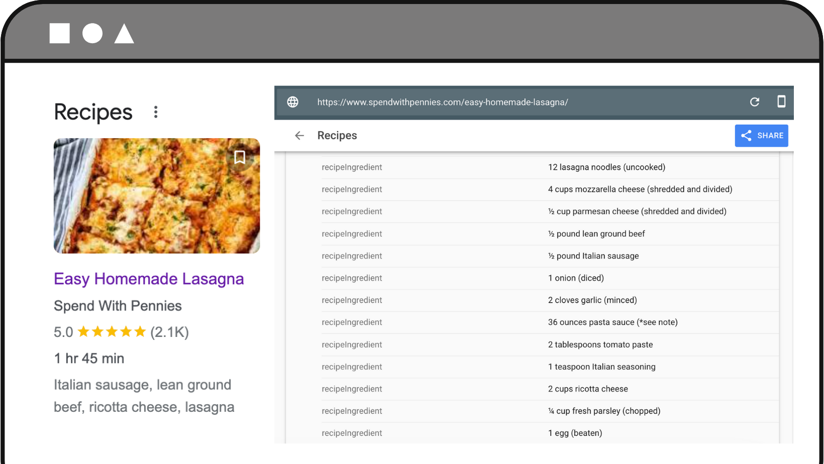 Recipe schema markup and rich results