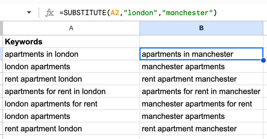 Use SUBSTITUTE in Google Sheets