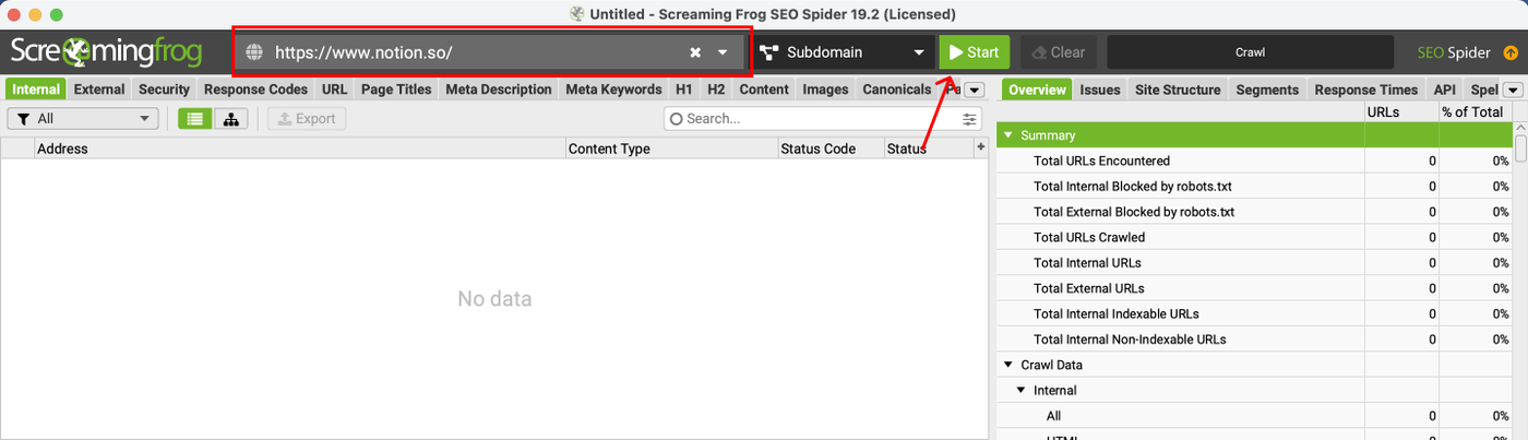 Crawl the website with Screaming Frog