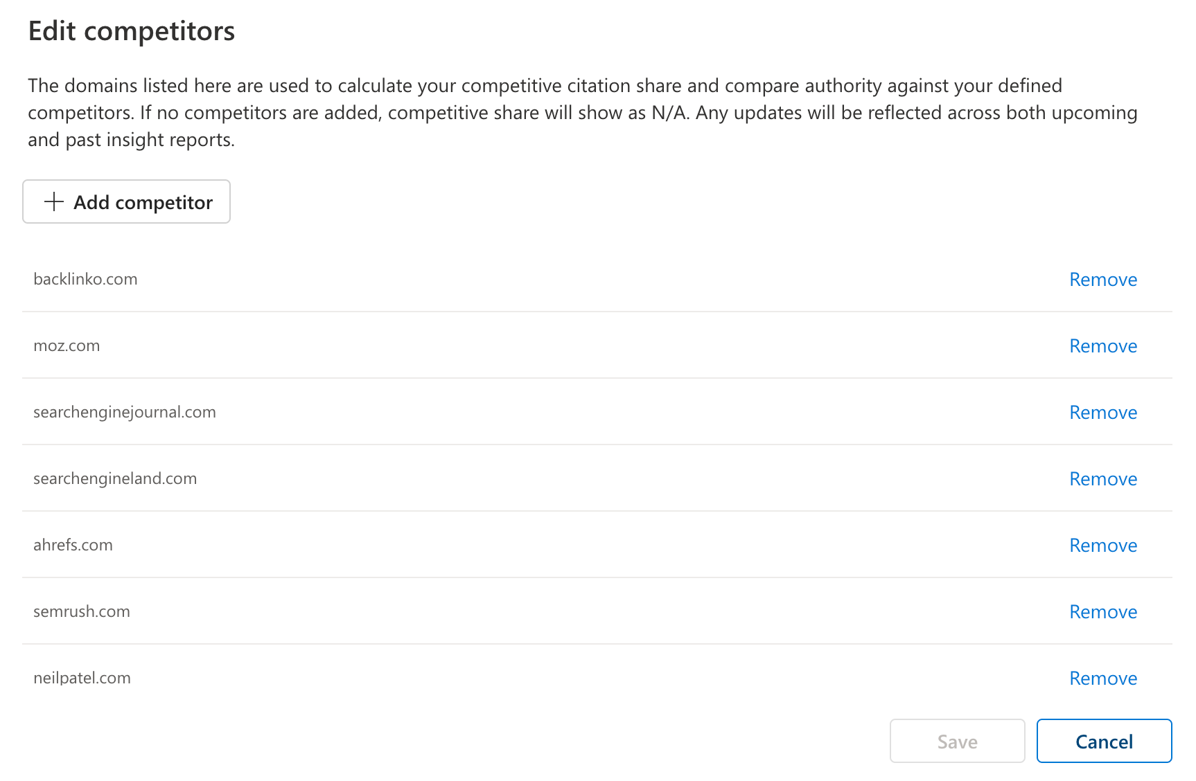 Edit competitors in Microsoft Clarity Topic Insights