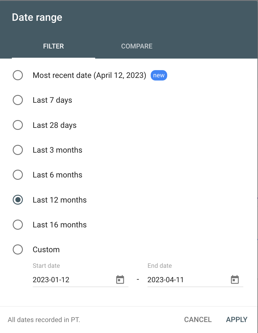 Select the date range