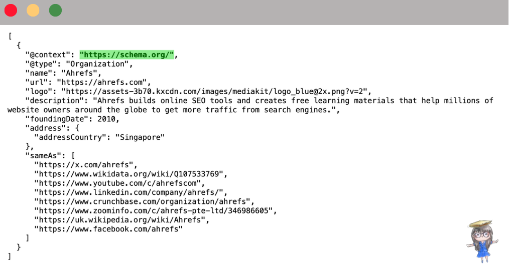 Code example of Ahrefs Organization schema