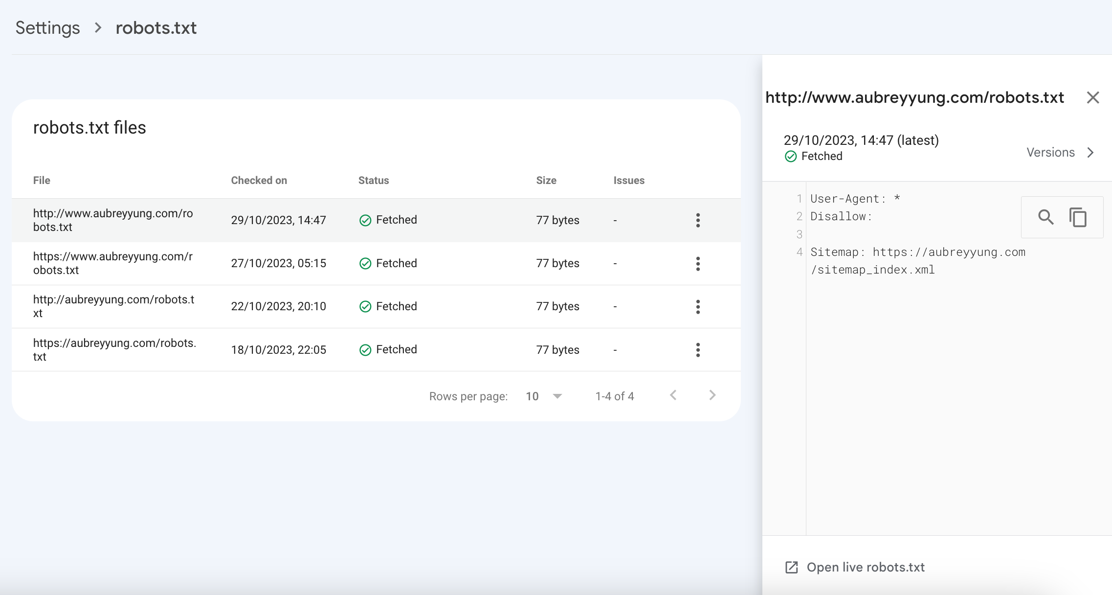 Check robots.txt status