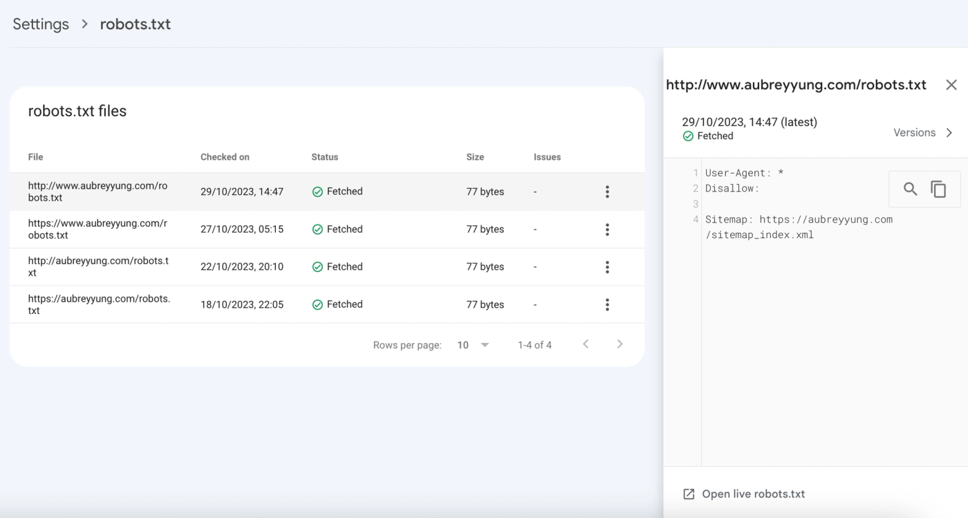 Check robots.txt status