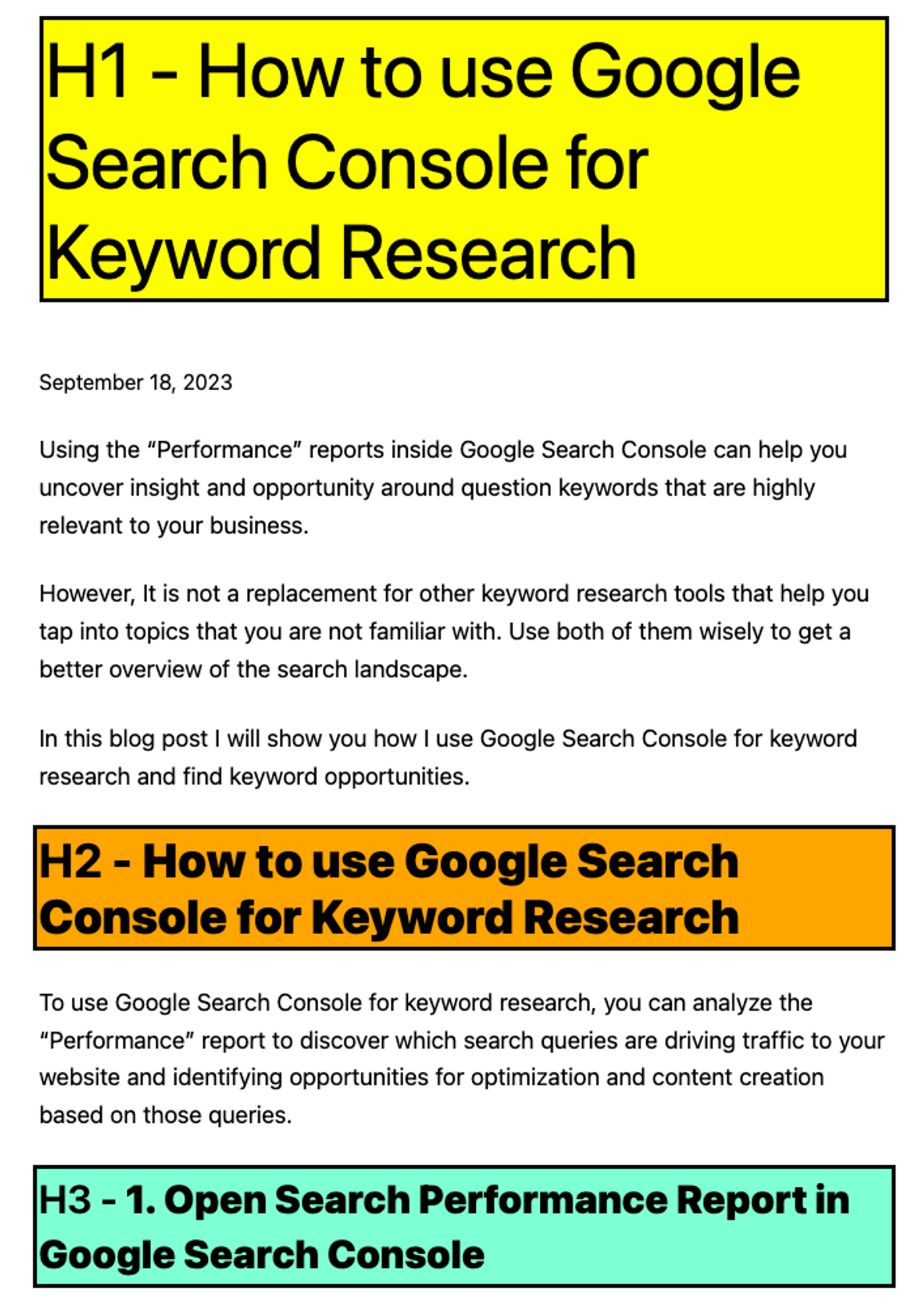 Highlight heading on a page
