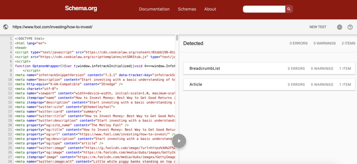 Schema markup validator example