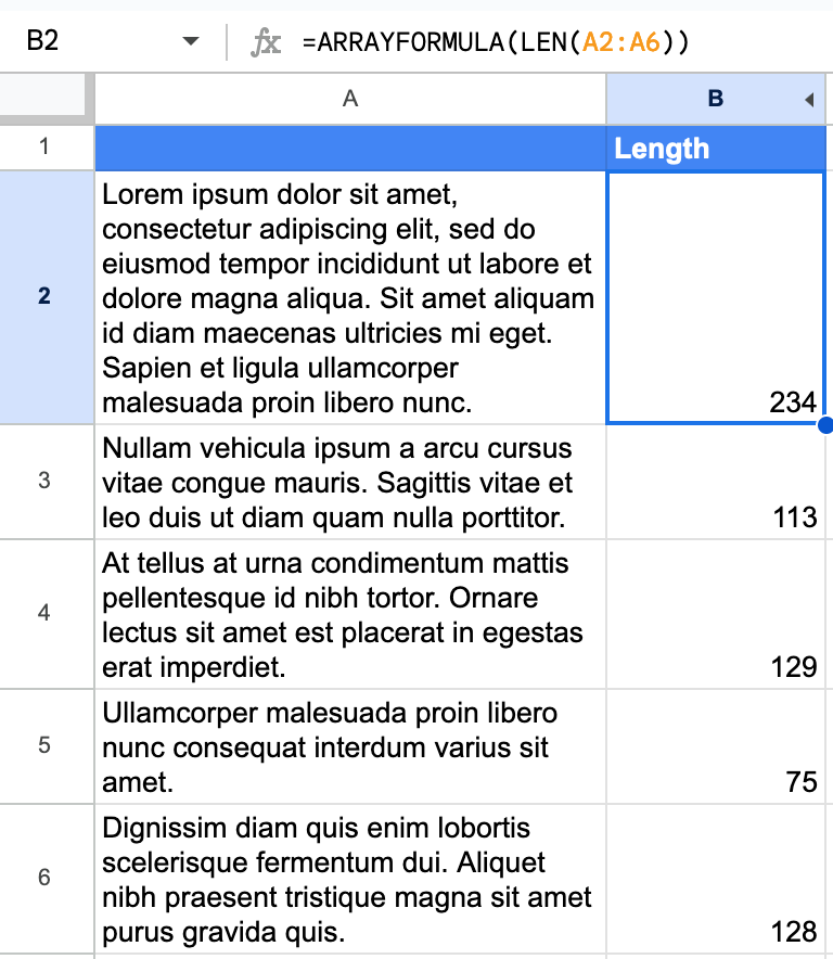 Use ARRAYFORMULA in Google Sheets