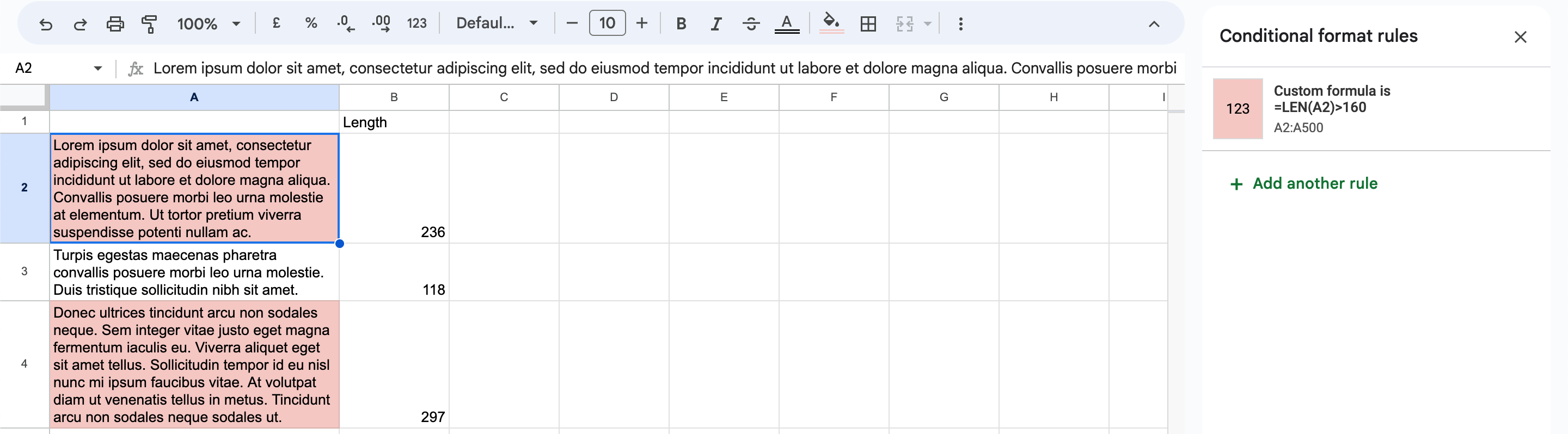 Use LEN in Google Sheets