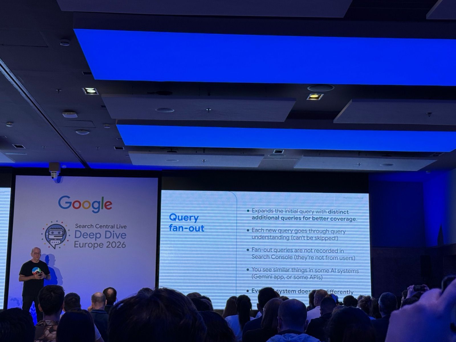 Google slide listing five points about query fan-out
