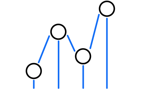 Business intelligence ebbs and flows icon with data points