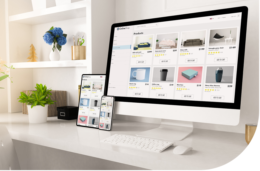 Image of online store on desktop, tablet, and mobile screens