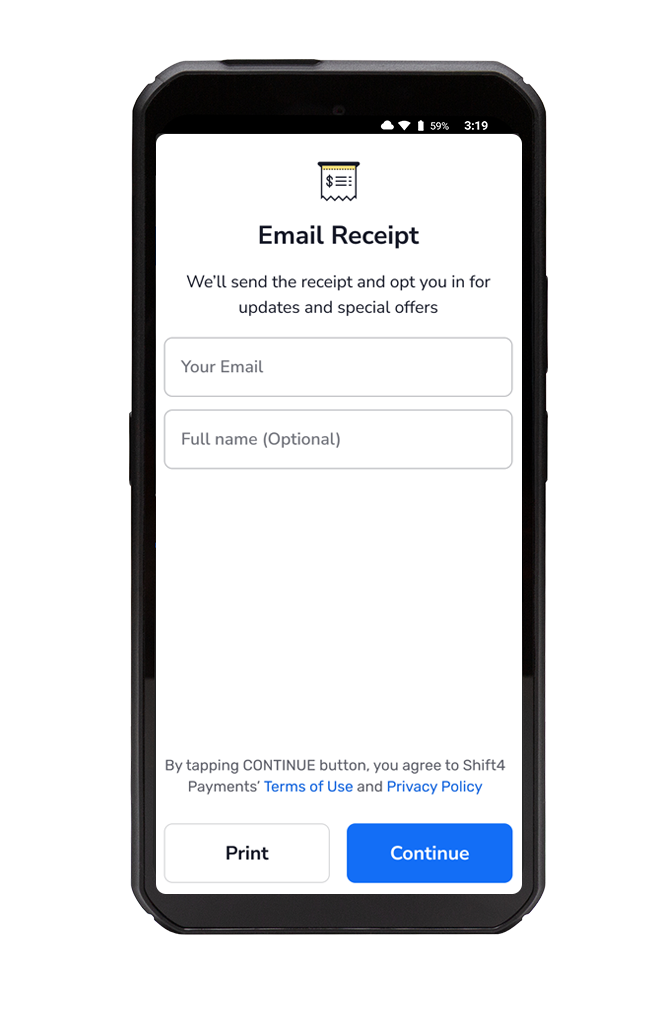 Receipt and newsletter enrollment on SkyTab Air mobile POS device