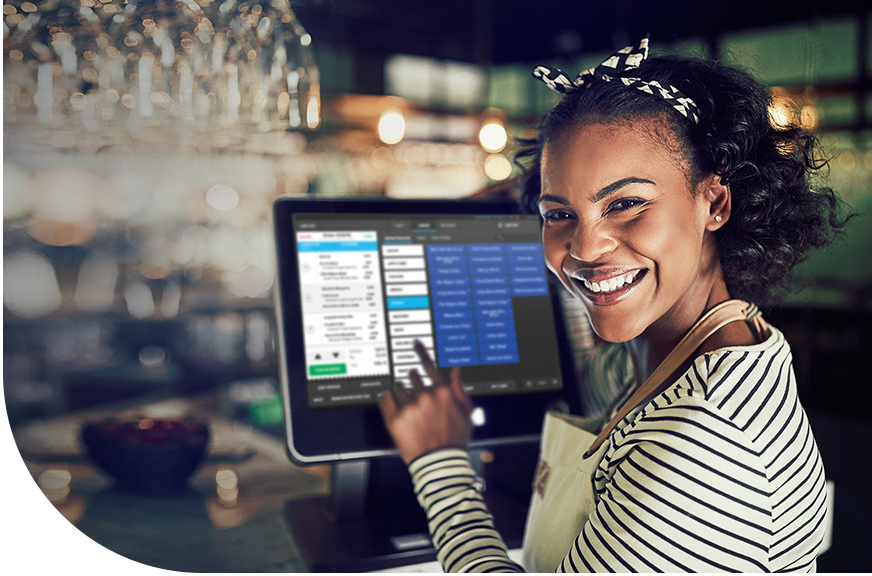Woman using POS system