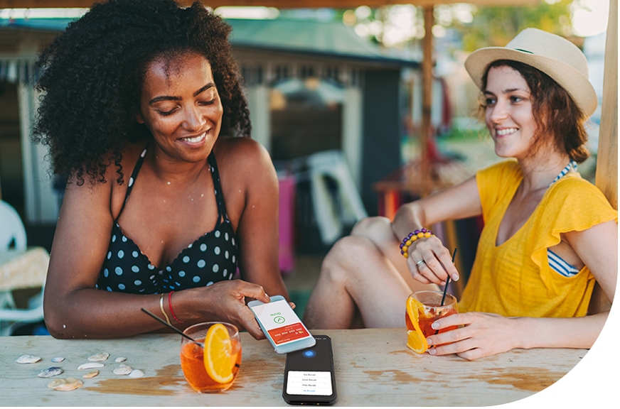 Shift4 mobile solution poolside paying customer