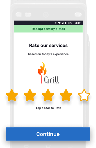 Receipt confirmation and reviews screen on phone