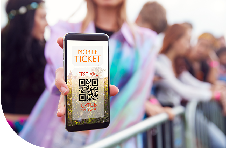 person showing a mobile ticket on a cell phone