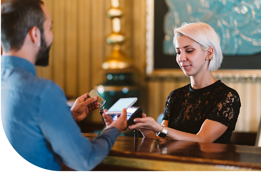 Guest paying at resort front desk