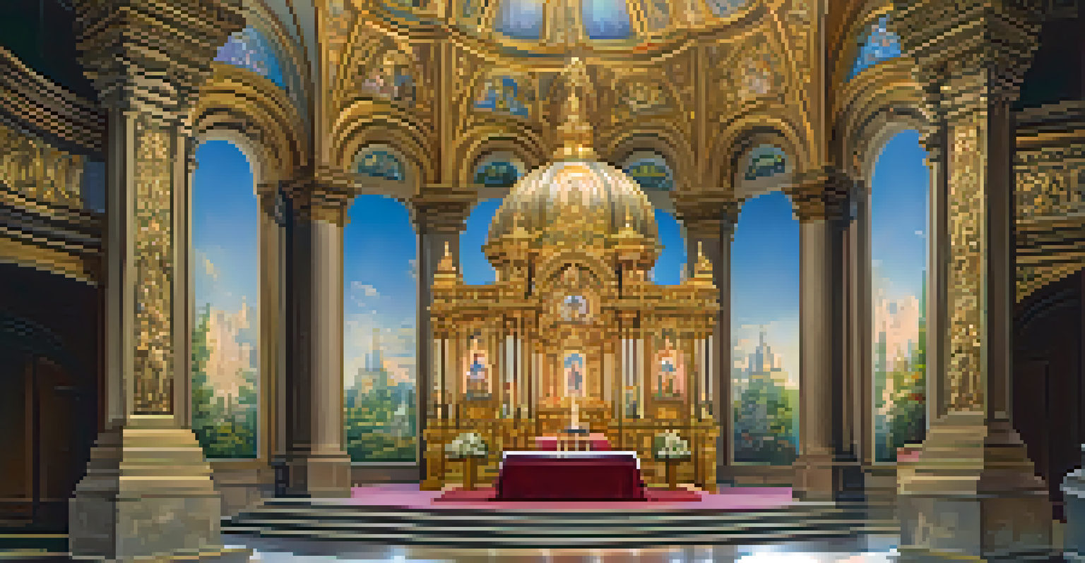 An ornate altar of the Shrine of St. Joseph, featuring intricate woodwork and colorful statues, creating a reverent atmosphere.
