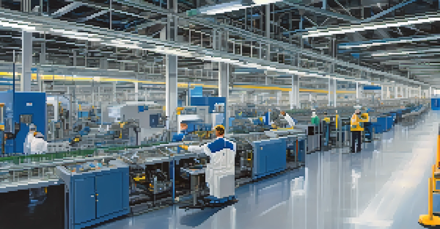 A modern manufacturing facility in St. Louis with advanced machinery and workers collaborating.